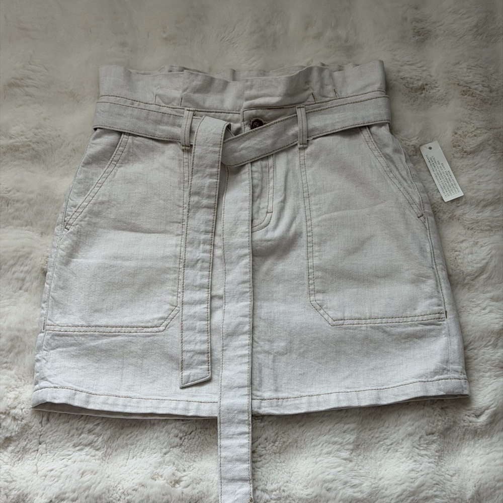 Free People Splendor In The Grass Light Oatmeal Paper - Bag Waist Mini Skirt-6/S - Picture 6 of 14